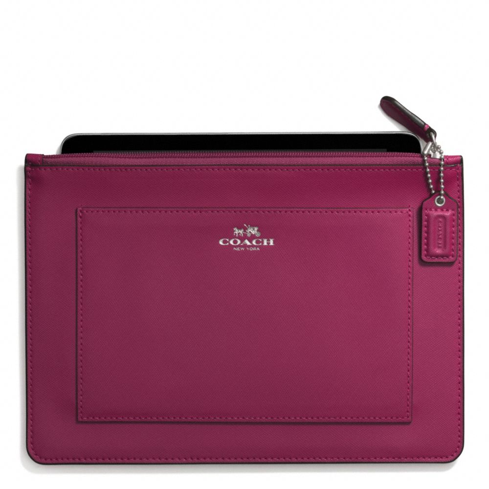 DARCY LEATHER MEDIUM TECH POUCH - SILVER/MERLOT - COACH F62437