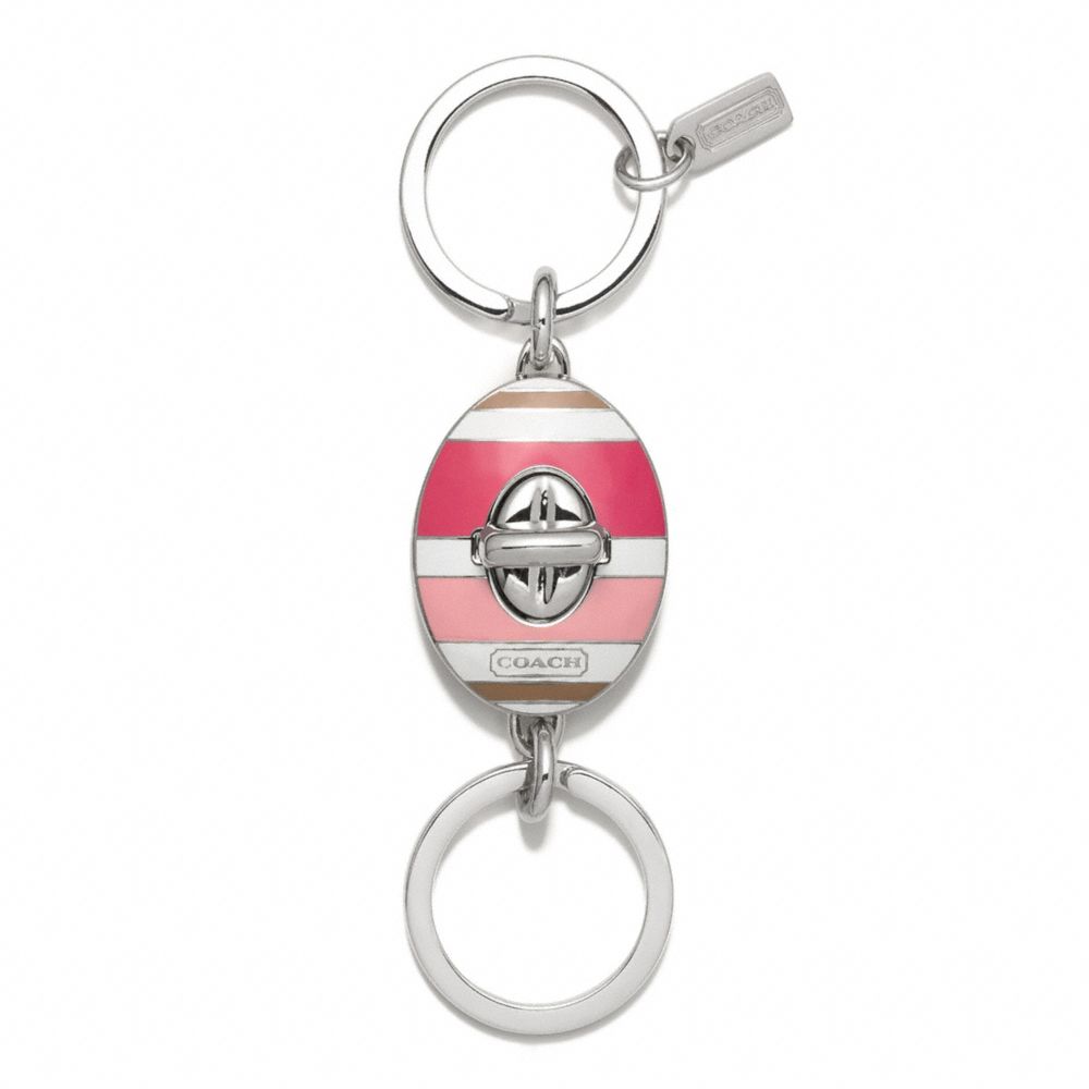 COACH HADLEY STRIPED VALET KEY RING - SILVER/PINK MULTICOLOR - f62506