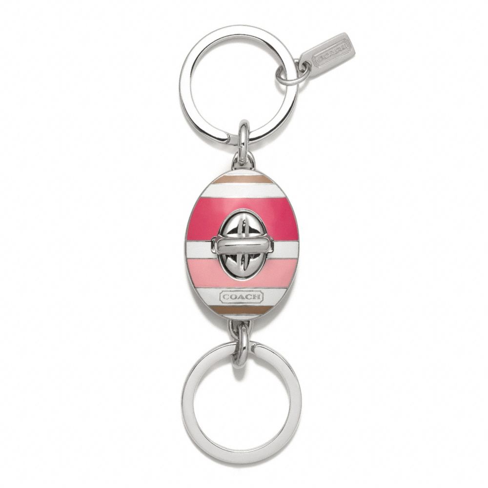 COACH f62506 HADLEY STRIPED VALET KEY RING SILVER/PINK MULTICOLOR