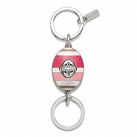 COACH f62506 HADLEY STRIPED VALET KEY RING SILVER/PINK MULTICOLOR