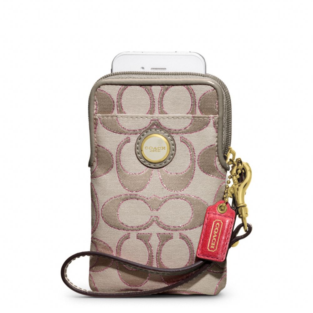 COACH MICKIE ACCORDION ZIP WALLET IN QUILTED DENIM - BRASS/CREAM LIGHT KHAKI/ROSE - F62516