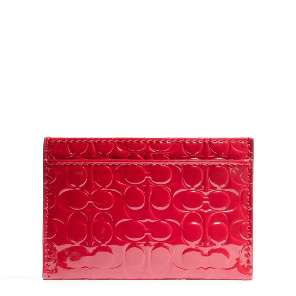 COACH F62544 Embossed Liquid Gloss Card Case BRASS/CORAL RED