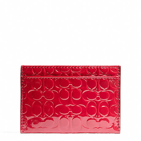 COACH F62544 EMBOSSED LIQUID GLOSS CARD CASE BRASS/CORAL-RED