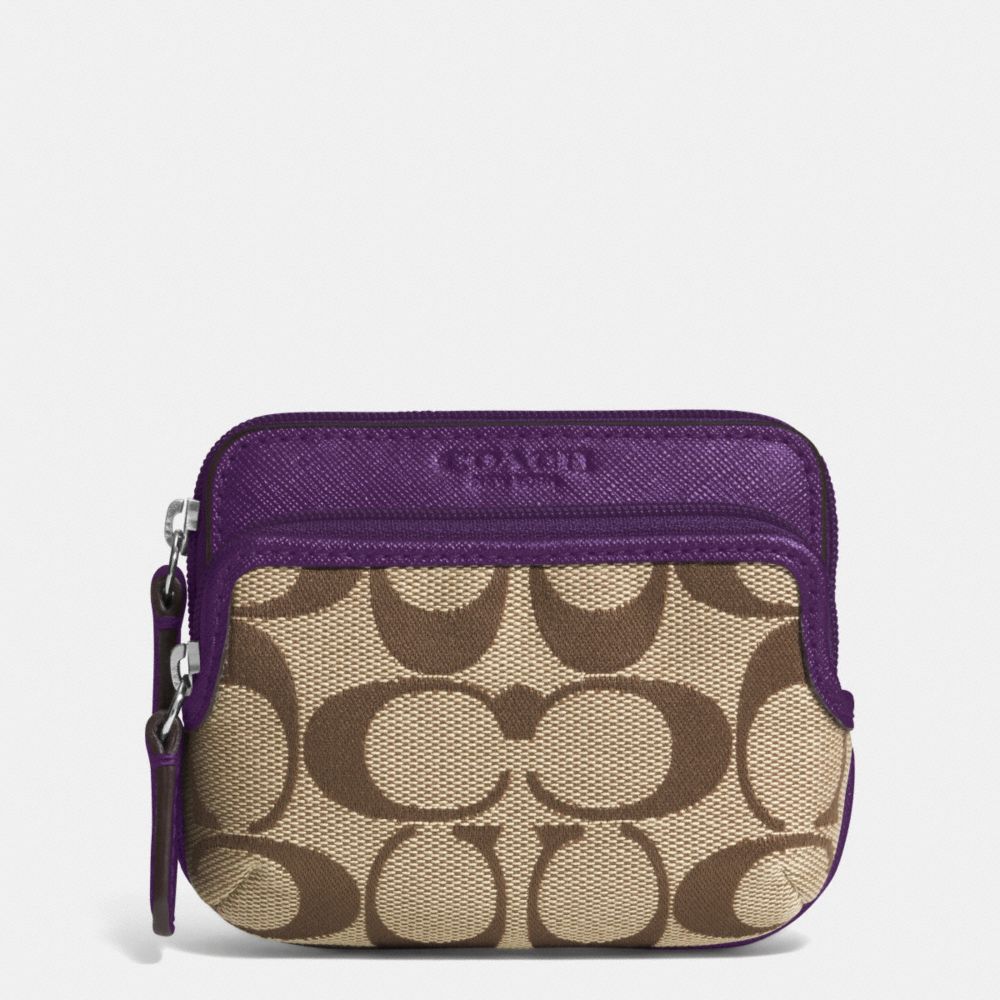 PARK SIGNATURE DOUBLE ZIP COIN WALLET - SILVER/KHAKI/VIOLET - COACH F62545