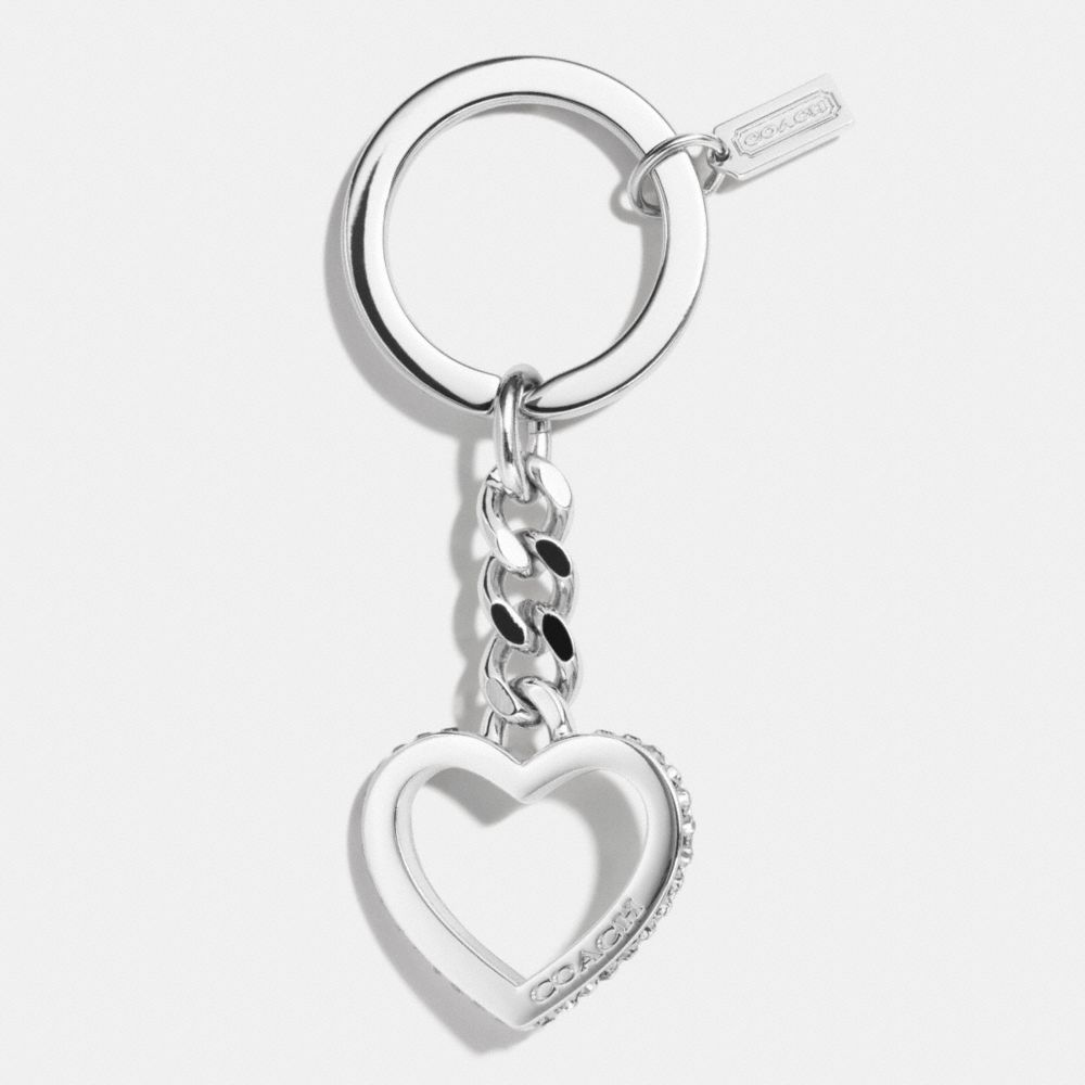 COACH F62562 Pave Curb Chain Heart Key Ring SILVER/CLEAR