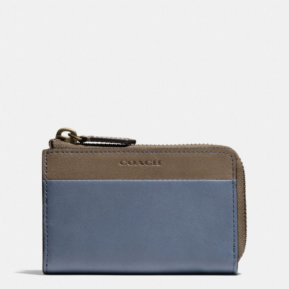 COACH F62567 BLEECKER ZIP KEY CASE IN COLORBLOCK LEATHER FROST-BLUE/WET-CLAY