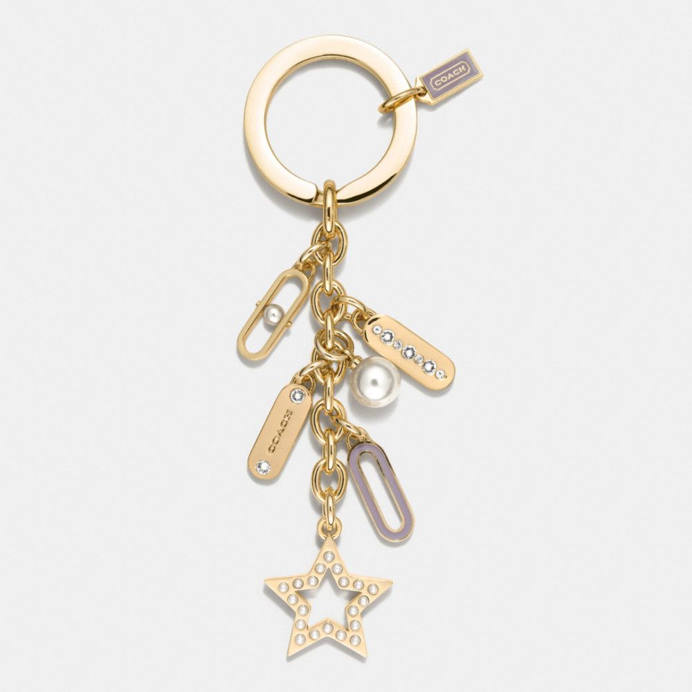 COACH PEARL AND LOZENGE MULTI MIX KEY RING -  GOLD/WHITE - f62568