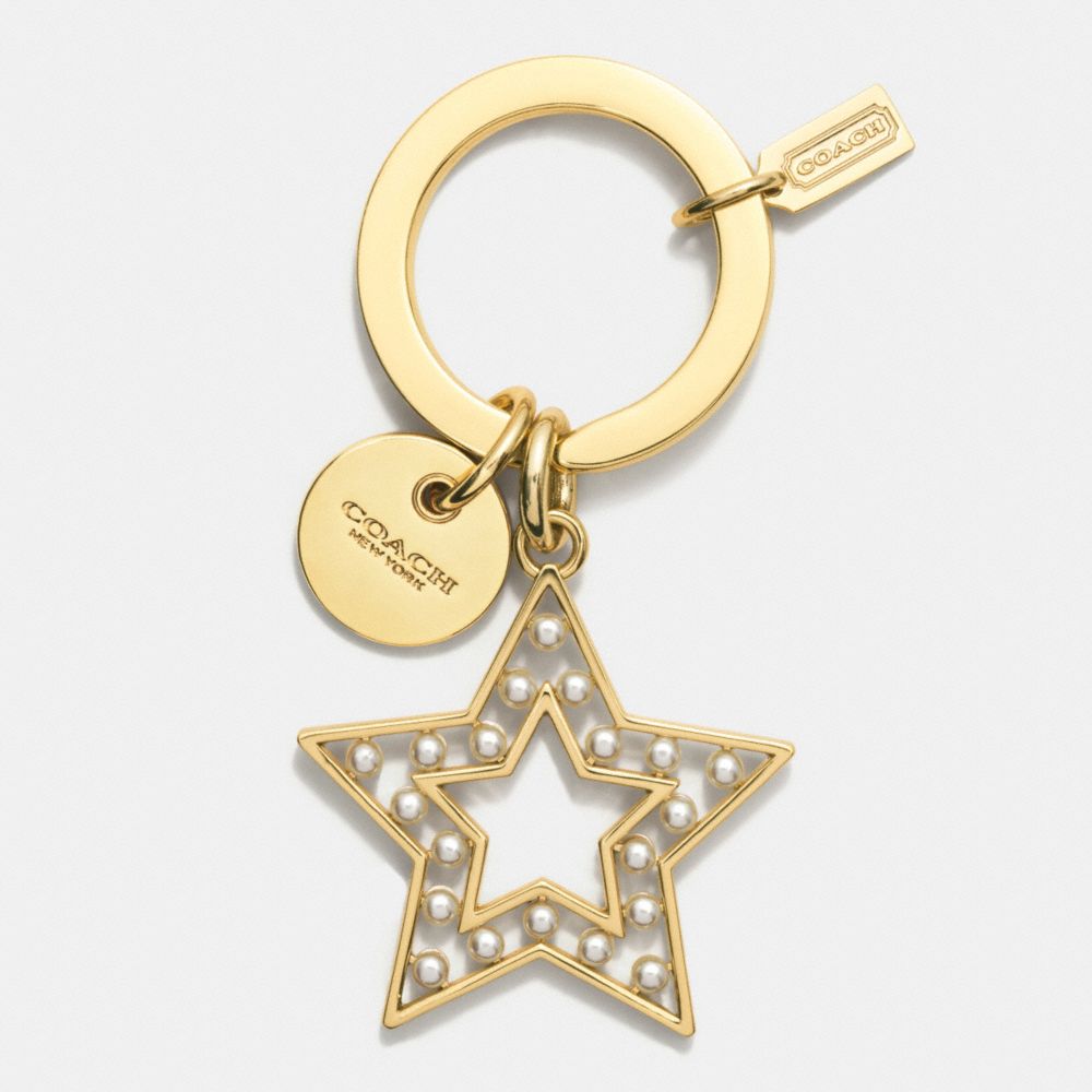 COACH F62571 Pearl Star Key Ring  GOLD/WHITE