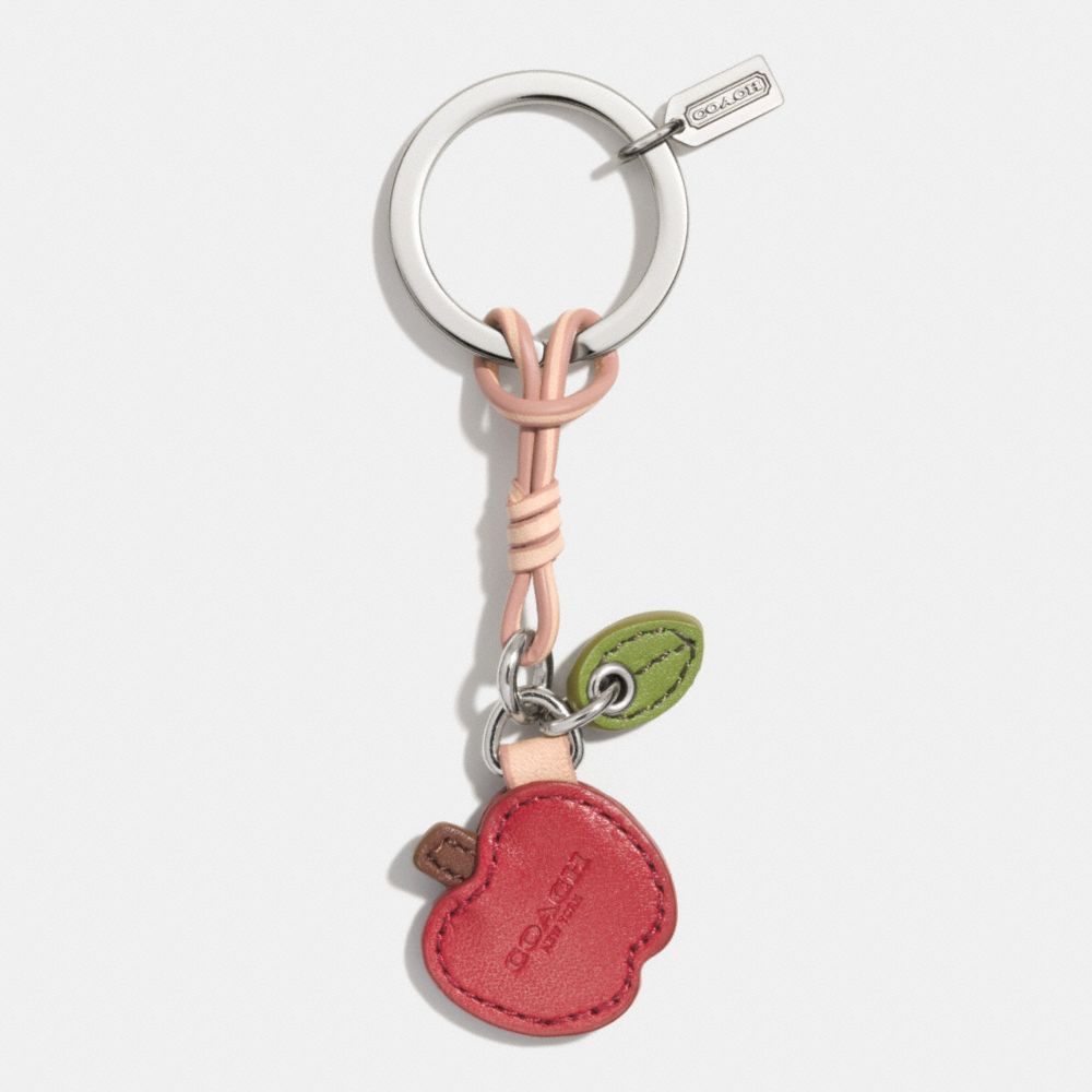 LEATHER APPLE KEY RING - f62579 -  SILVER/RED