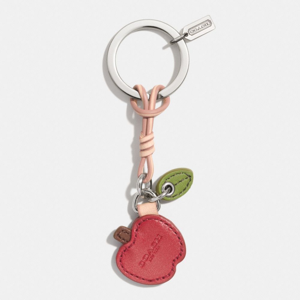 COACH f62579 LEATHER APPLE KEY RING  SILVER/RED