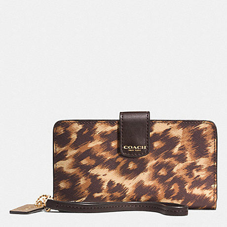 COACH F62608 PHONE WALLET IN OCELOT PRINT SAFFIANO LEATHER -LIGHT-GOLD/BROWN-MULTI