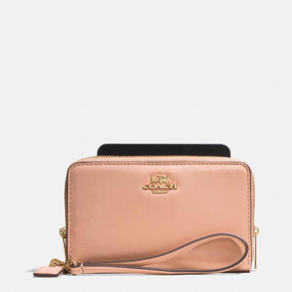 COACH MADISON DOUBLE ZIP PHONE WALLET IN LEATHER -  LIGHT GOLD/ROSE PETAL - f62613