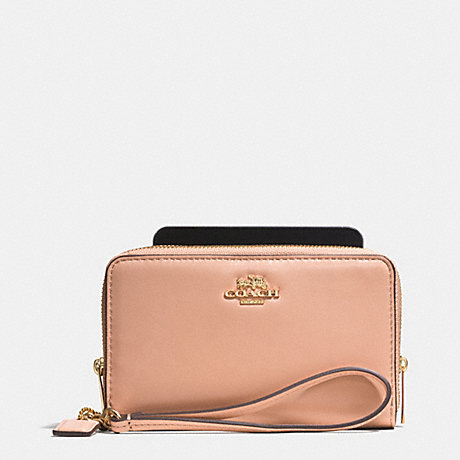 COACH MADISON DOUBLE ZIP PHONE WALLET IN LEATHER -  LIGHT GOLD/ROSE PETAL - f62613