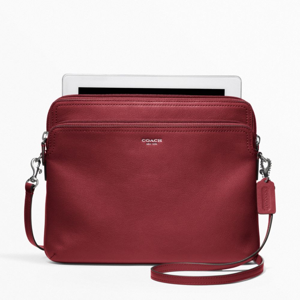 COACH f62796 LEATHER DOUBLE UNIVERSAL SLEEVE SILVER/BLACK CHERRY