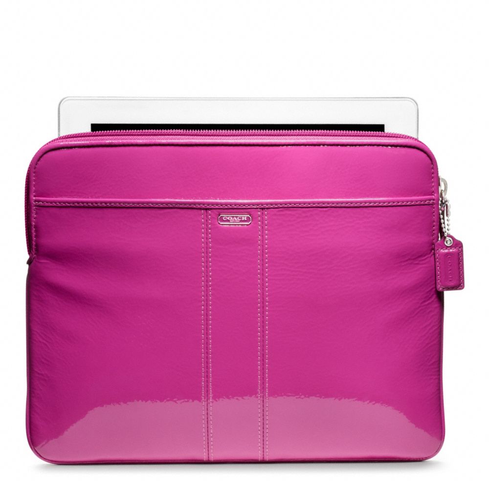 COACH PATENT LEATHER EAST/WEST UNIVERSAL SLEEVE - SILVER/MAGENTA - F62820