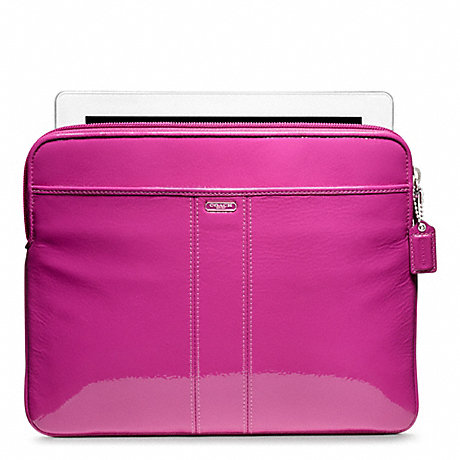 COACH F62820 PATENT LEATHER EAST/WEST UNIVERSAL SLEEVE SILVER/MAGENTA