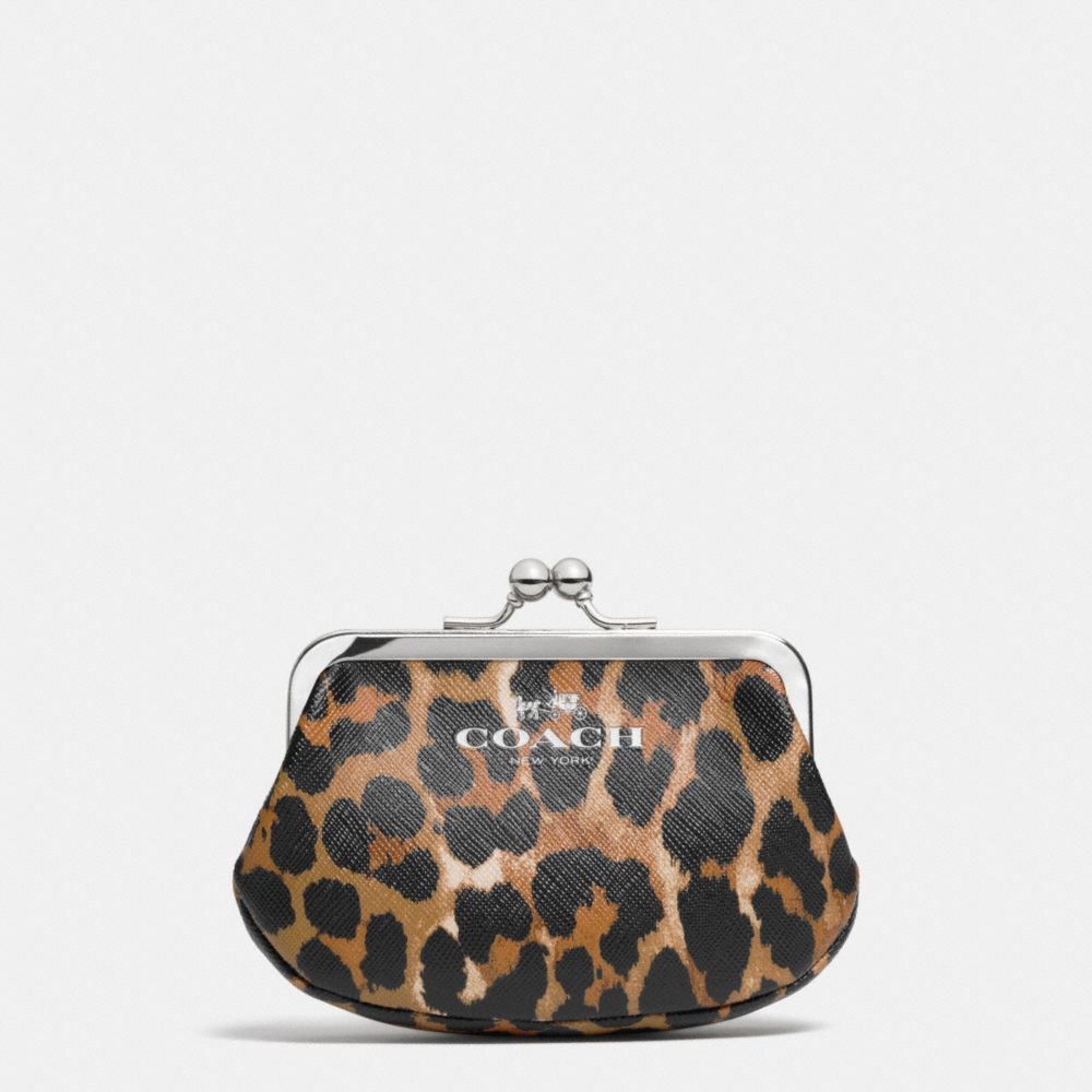COACH F62849 Peyton Ocelot Print Framed Coin Purse SILVER/NATURAL MULTI
