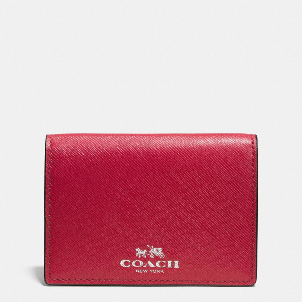 COACH DARCY LEATHER BIFOLD CARD CASE - SILVER/RED - f62874