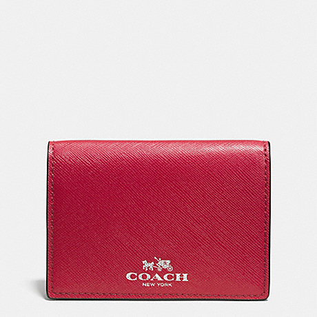 COACH DARCY LEATHER BIFOLD CARD CASE - SILVER/RED - f62874