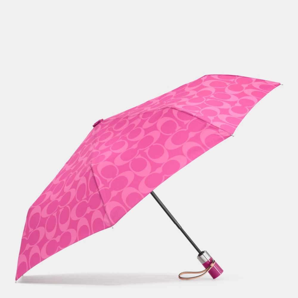 COACH F62958 - PERFORATED EMBOSSED LIQUID GLOSS SIGNATURE UMBRELLA SILVER/FUCHSIA