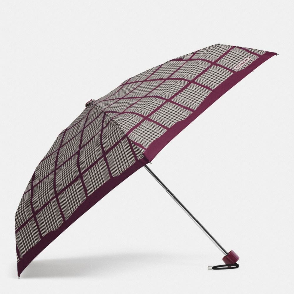 COACH PEYTON GLEN PLAID MINI UMBRELLA - SILVER/BORDEAUX MULTI - f62959