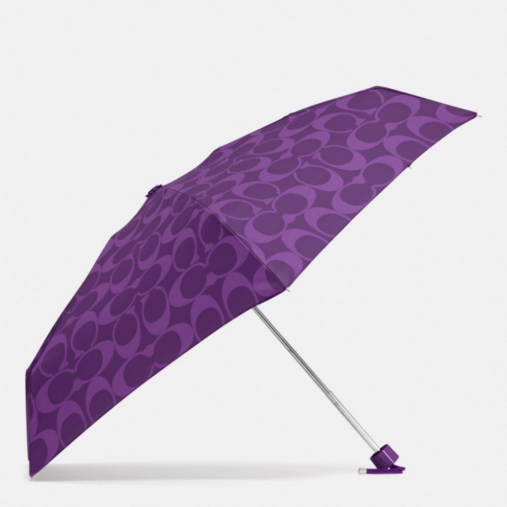 COACH f62962 PERFORATED EMBOSSED LIQUID GLOSS SIGNATURE MINI UMBRELLA SILVER/VIOLET