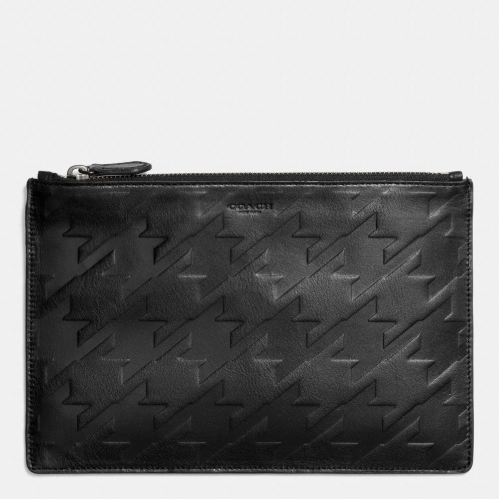 COACH F63013 LARGE POUCH IN HOUNDSTOOTH LEATHER BLACK/BLACK