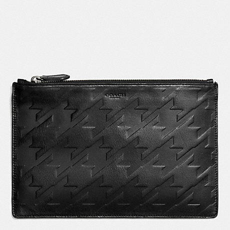 COACH LARGE POUCH IN HOUNDSTOOTH LEATHER - BLACK/BLACK - f63013