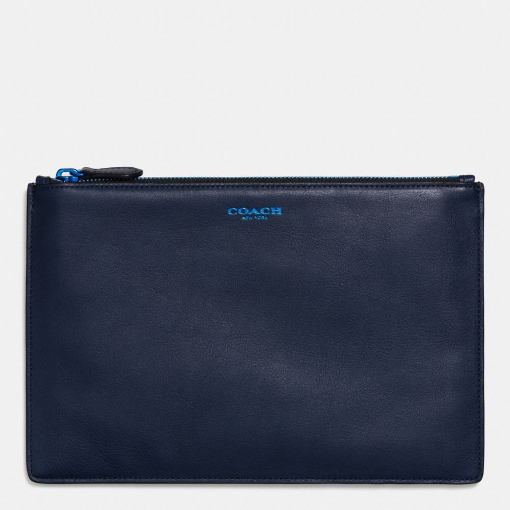 COACH f63041 POP LARGE POUCH IN LEATHER NAVY/COBALT