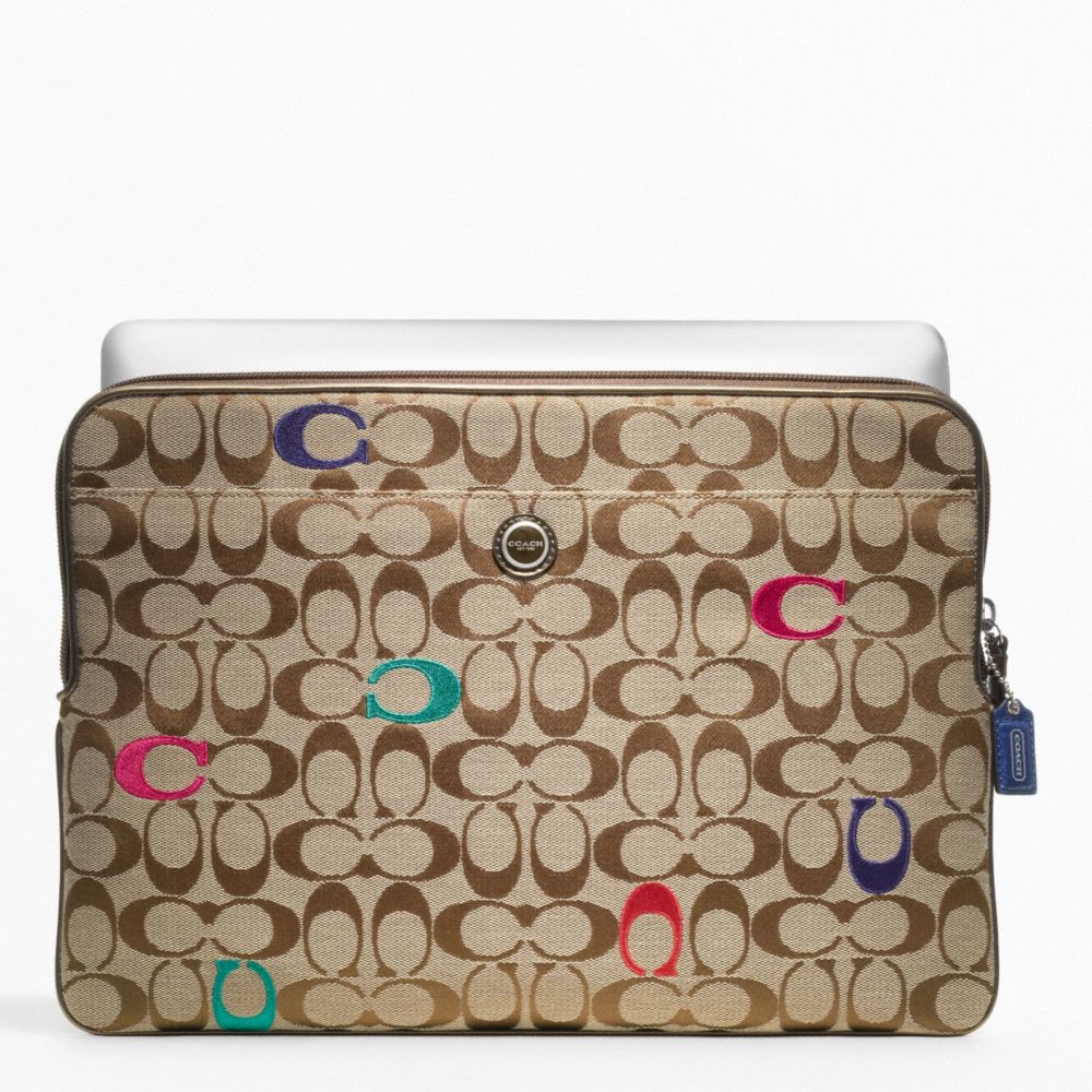 COACH Poppy Embroidered Signature Laptop Sleeve in Natural