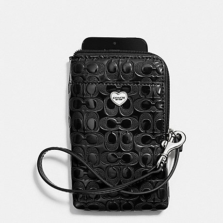 COACH F63131 PERFORATED EMBOSSED LIQUID GLOSS UNIVERSAL PHONE CASE SILVER/BLACK