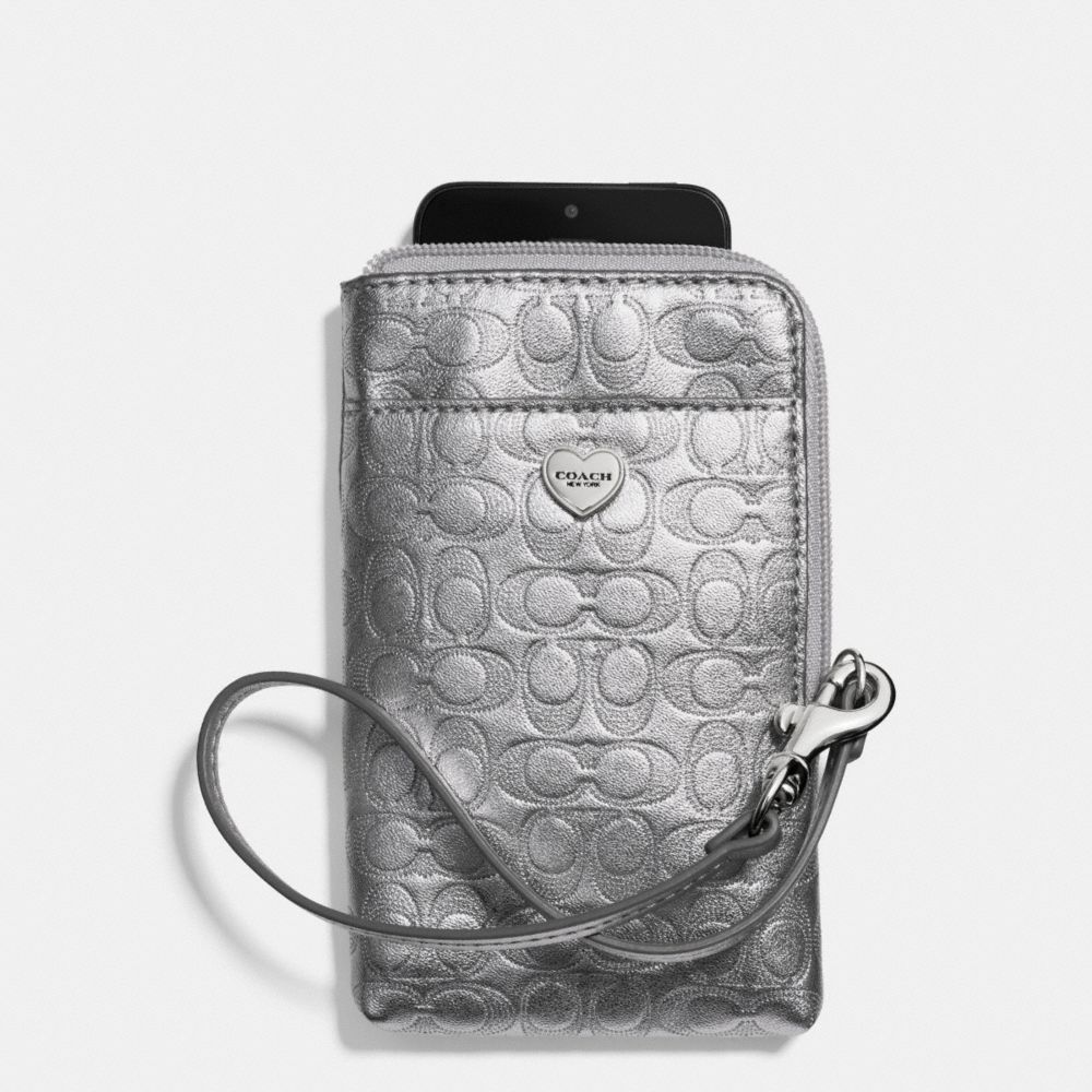 COACH F63131 PERFORATED EMBOSSED LIQUID GLOSS UNIVERSAL PHONE CASE SILVER/PEWTER