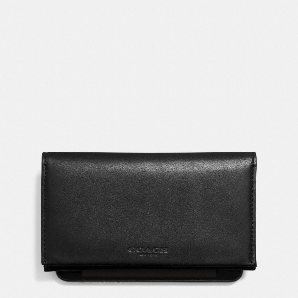 COACH BIFOLD PHONE CASE IN SPORT CALF LEATHER - BLACK - f63224