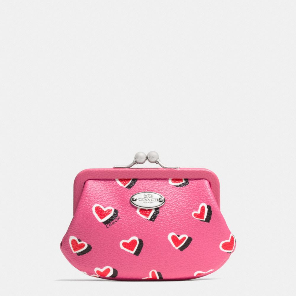 FRAMED COIN PURSE IN HEART PRINT COATED CANVAS - f63239 -  SILVER/PINK MULTICOLOR