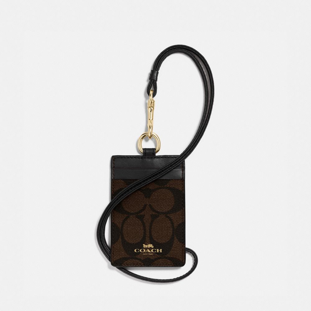 COACH F63274 - ID LANYARD IN SIGNATURE CANVAS BROWN/BLACK/LIGHT GOLD