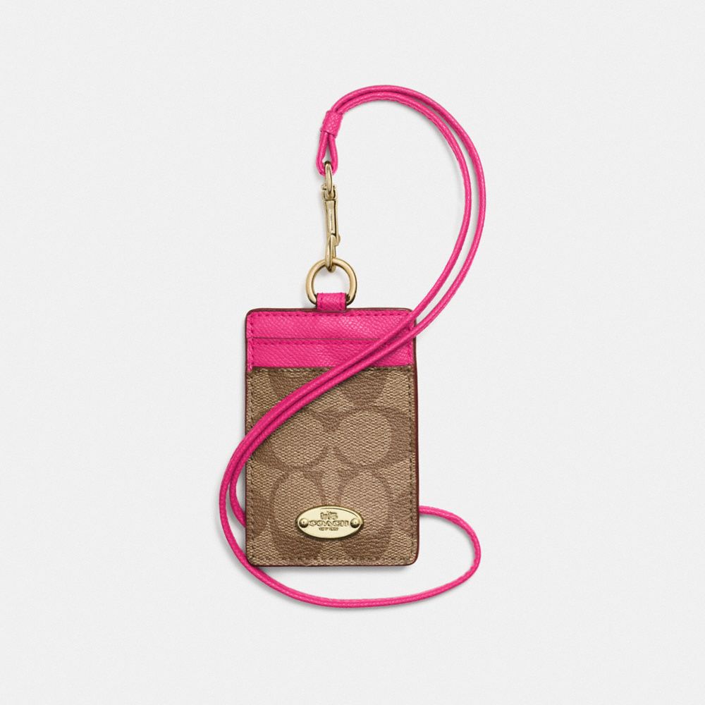 COACH F63274 - ID LANYARD IN SIGNATURE CANVAS KHAKI/PINK RUBY/GOLD
