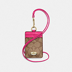COACH F63274 - LANYARD ID CASE IN SIGNATURE CANVAS  LIGHT GOLD/KHAKI/PINK RUBY