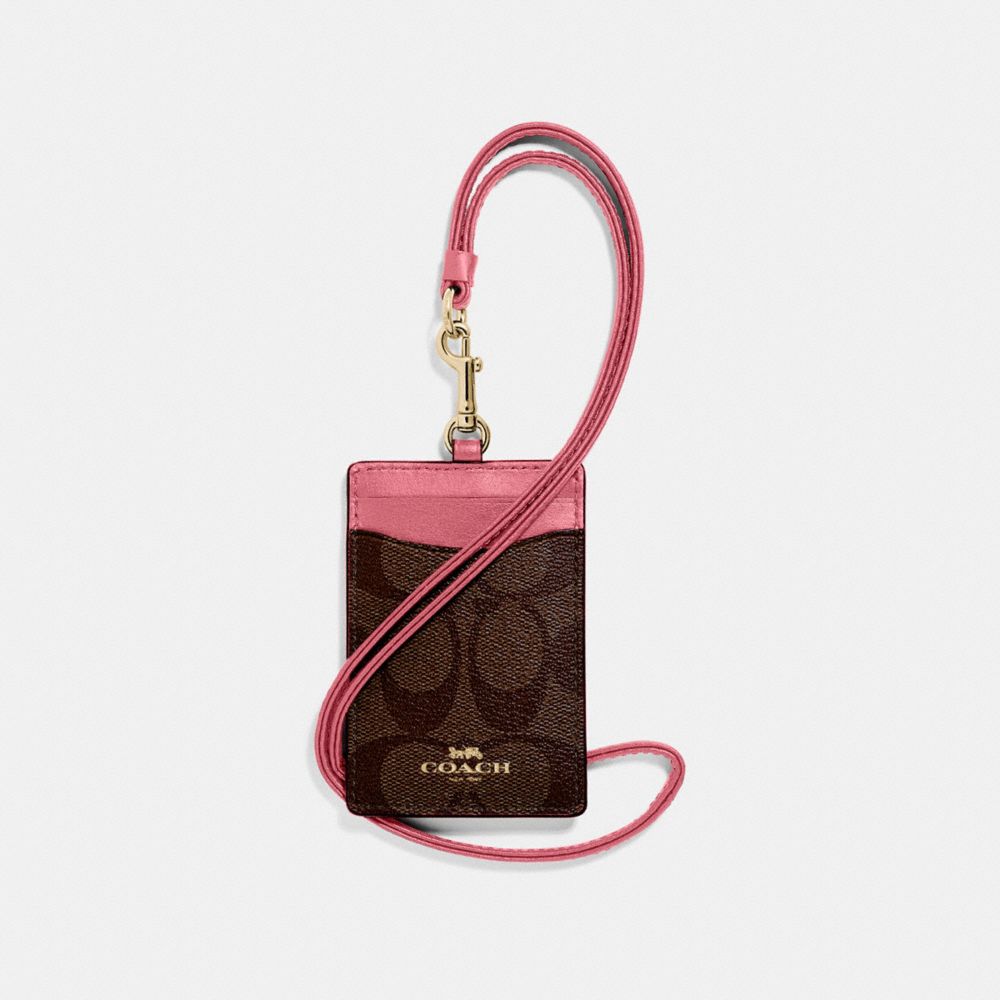 COACH F63274 - ID LANYARD IN SIGNATURE CANVAS BROWN/PEONY/LIGHT GOLD