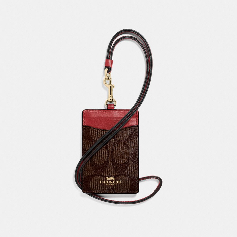 COACH F63274 - ID LANYARD IN SIGNATURE CANVAS BROWN/RUBY/IMITATION GOLD