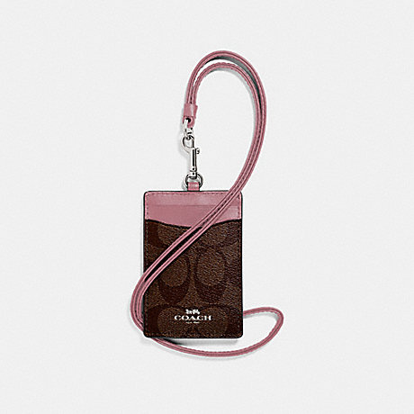 COACH F63274 ID LANYARD IN SIGNATURE CANVAS brown/dusty-rose/silver