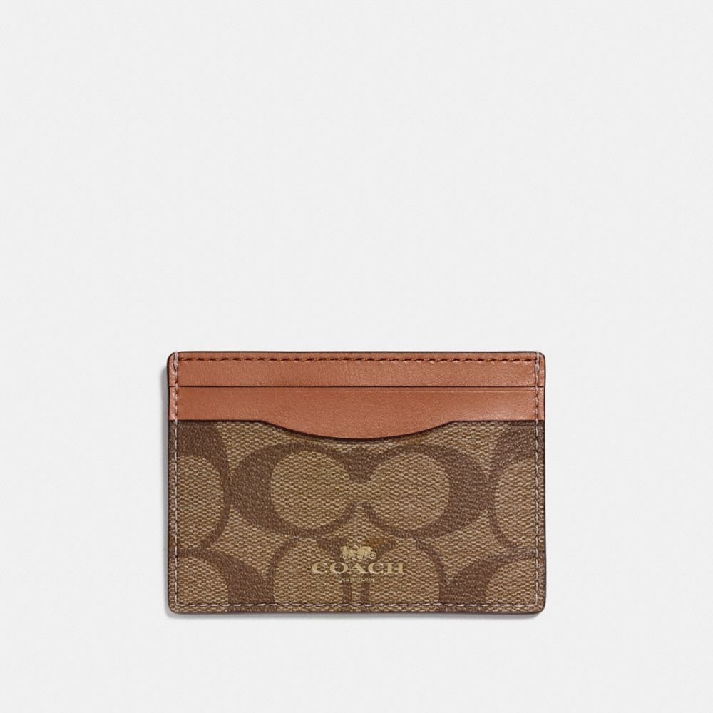 COACH F63279 Card Case In Signature LIGHT GOLD/KHAKI/SADDLE