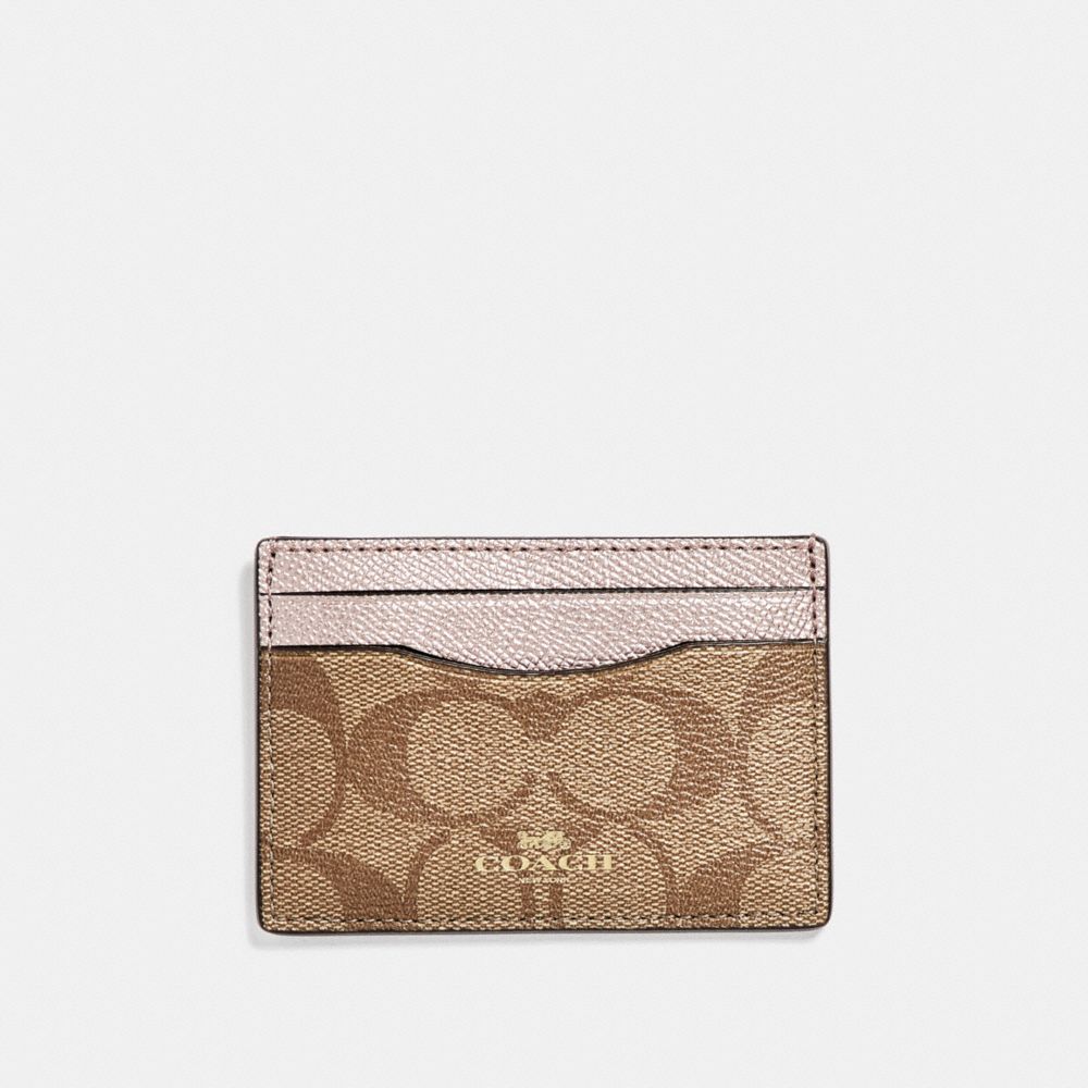 COACH F63279 - CARD CASE IN SIGNATURE CANVAS KHAKI/PLATINUM/LIGHT GOLD