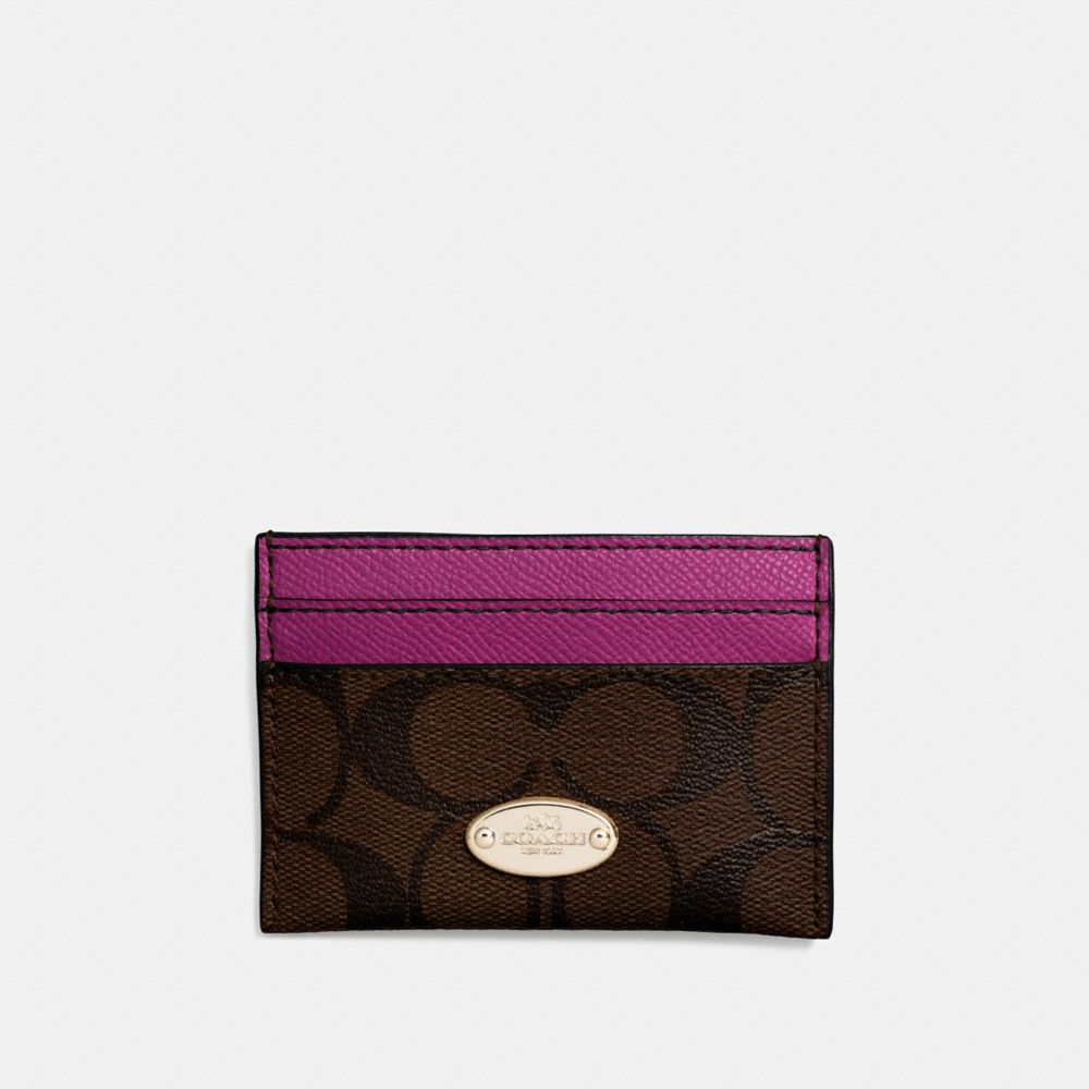 COACH CARD CASE IN SIGNATURE - IMITATION GOLD/BROWN/FUCHSIA - f63279