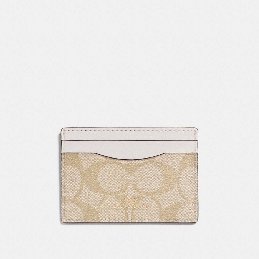 COACH F63279 Card Case In Signature IMITATION GOLD/LIGHT KHAKI/CHALK