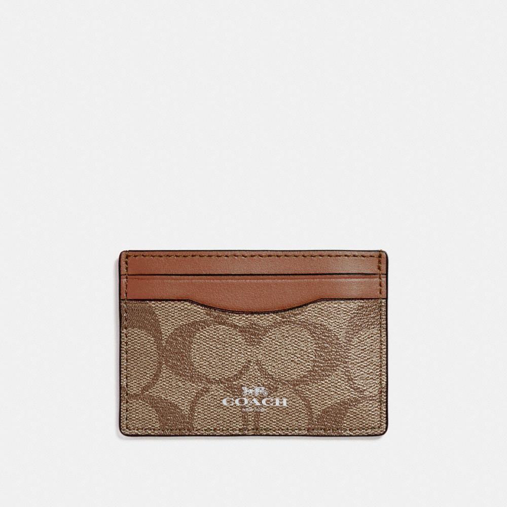 COACH F63279 Card Case In Signature Coated Canvas LIGHT GOLD/KHAKI