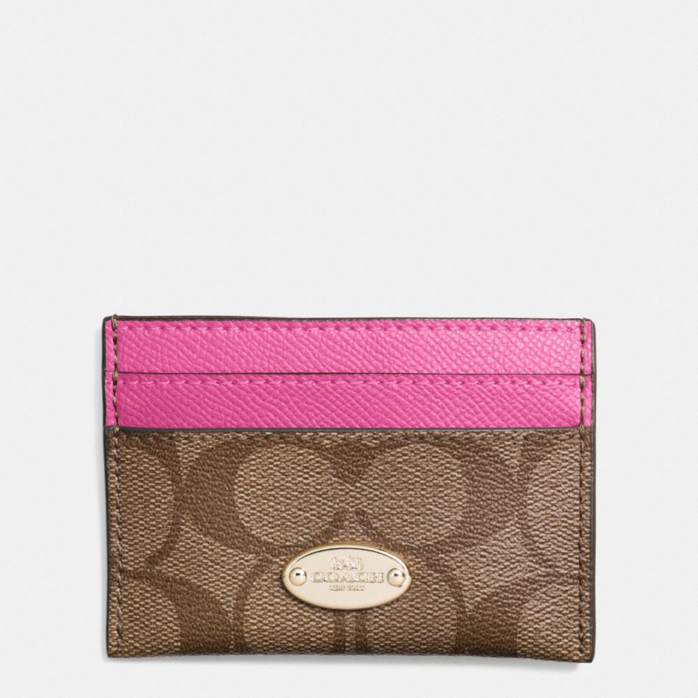 COACH CARD CASE IN SIGNATURE - IMITATION GOLD/KHAKI/DAHLIA - f63279