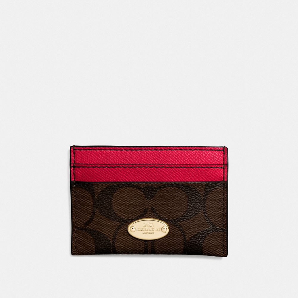 CARD CASE IN SIGNATURE - f63279 - IMITATION GOLD/BROWN TRUE RED