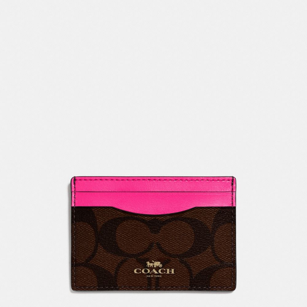 COACH CARD CASE IN SIGNATURE COATED CANVAS - IMITATION GOLD/BROWN - f63279