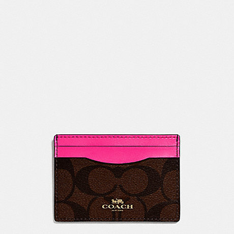 COACH f63279 CARD CASE IN SIGNATURE COATED CANVAS IMITATION GOLD/BROWN