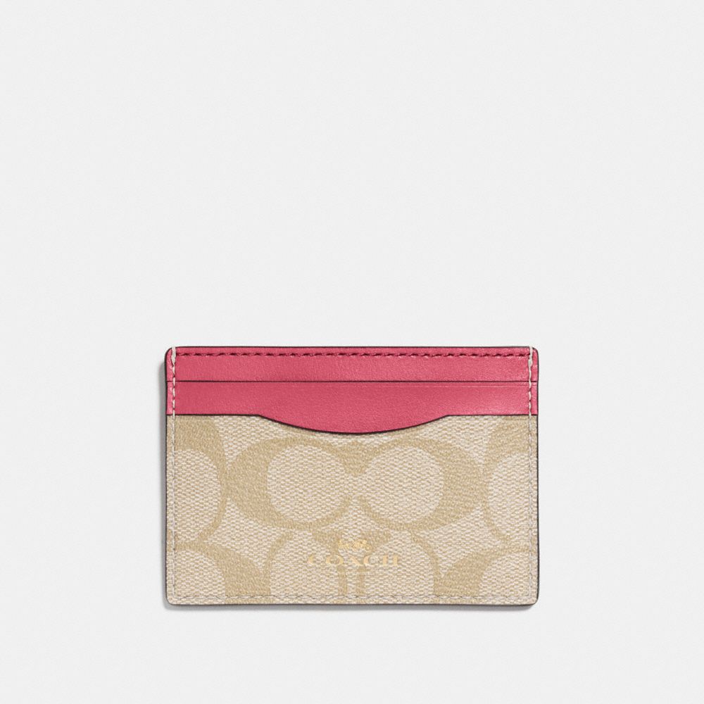 COACH CARD CASE IN SIGNATURE CANVAS - LIGHT KHAKI/ROUGE/GOLD - F63279